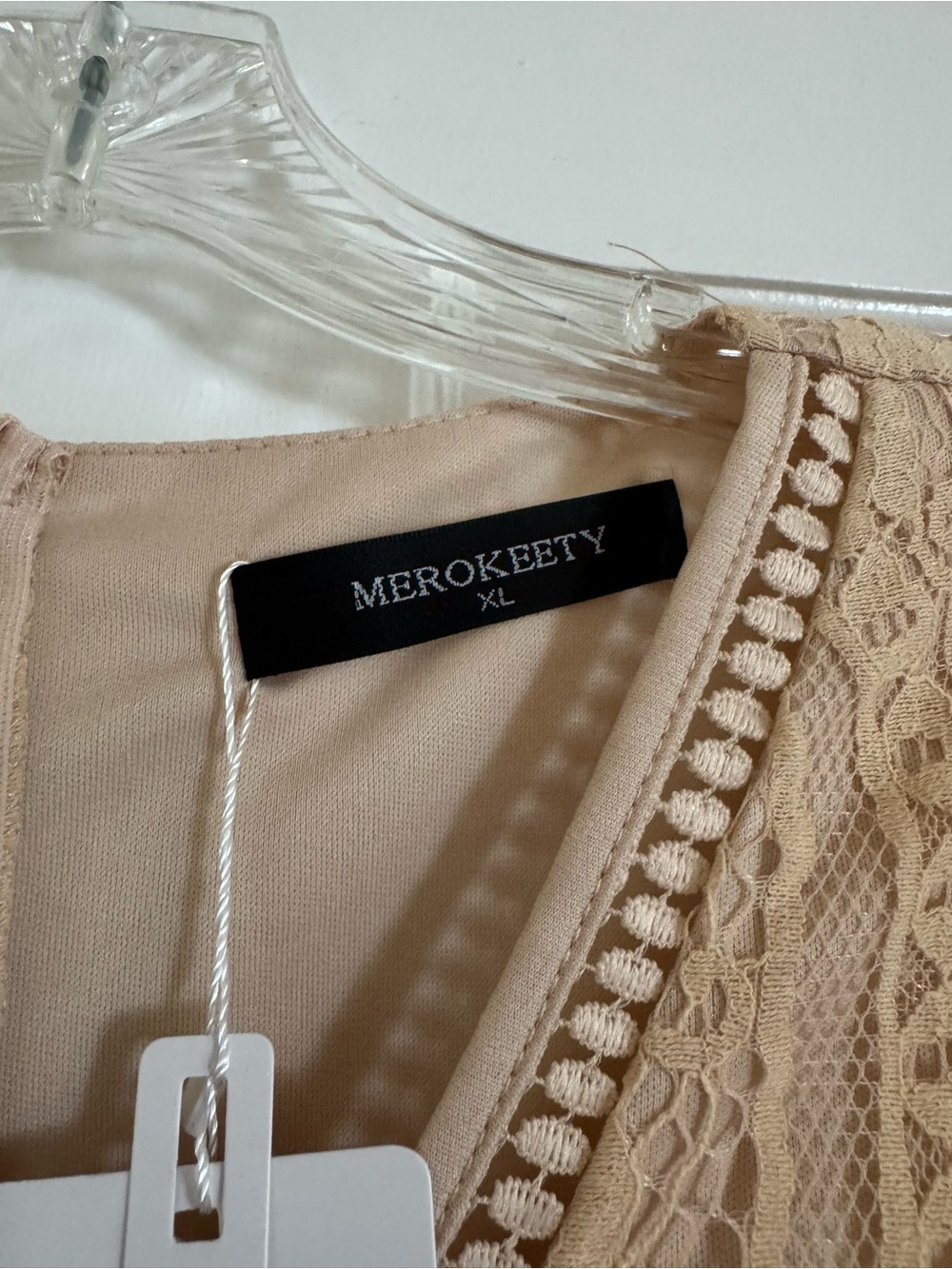 MEROKEETY - Beige Floral Lace Maxi Dress - Picture 3 of 9